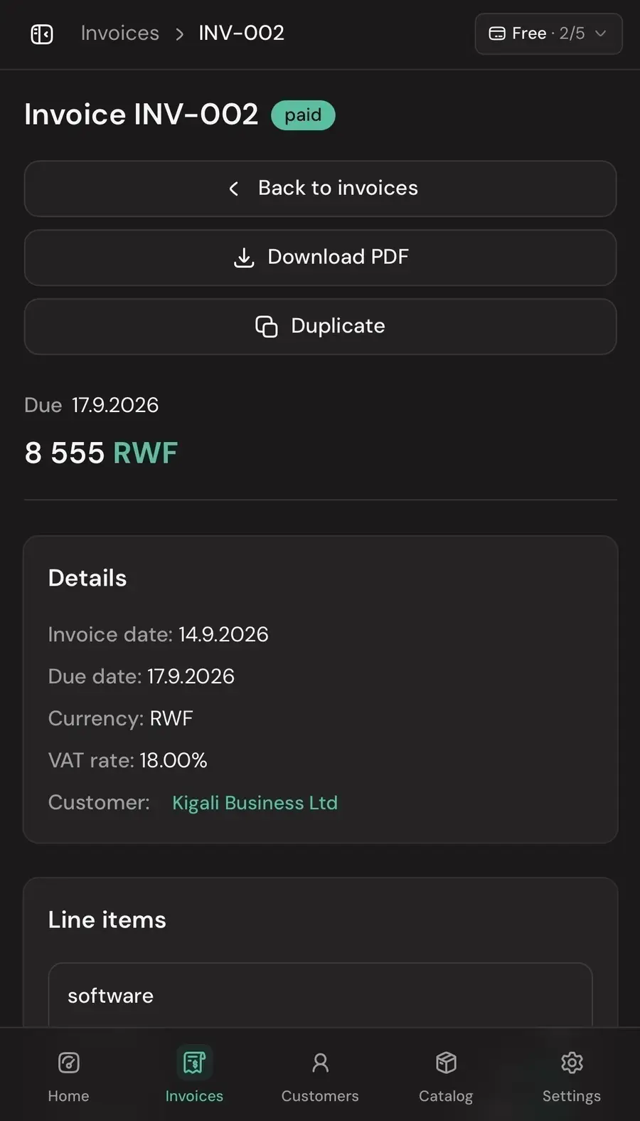SmartFaktura mobile invoice detail